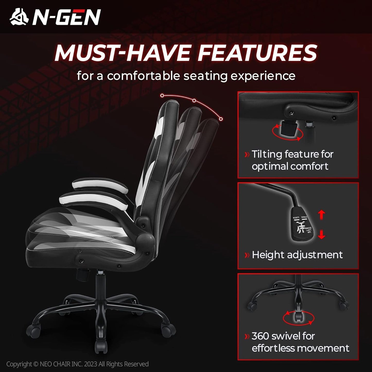N-GEN Video Gaming Computer Chair Ergonomic Office Chair Desk Chair