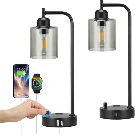 Industrial Desk Lamps for Office Set of 2 - Fully Dimmable Bedside