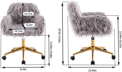 KCC Gray Faux Fur Swivel Chair for Home Office