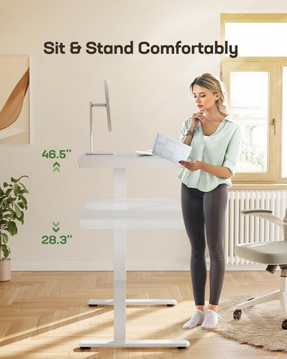 Glass Standing Desk with Drawer, 48 X 24 Inch Electric Standing Desk,