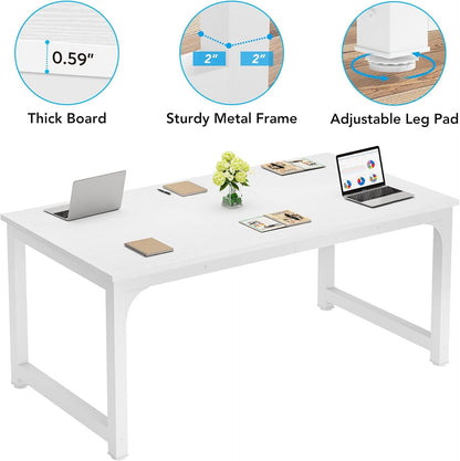 63 Inch Large Executive Computer Office Desk, White