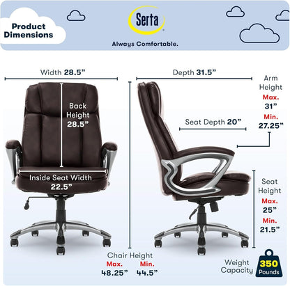 Serta Fairbanks Big and Tall High Back Executive Office Chair, Ergonomic