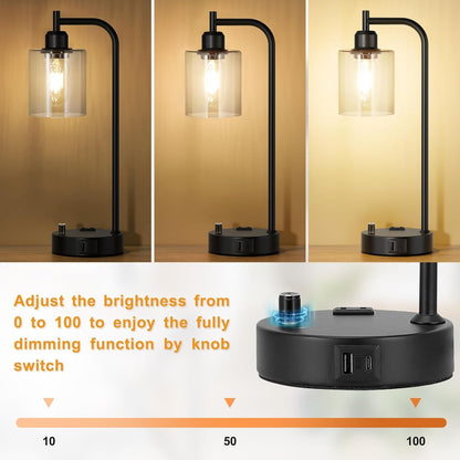 Industrial Nightstand Lamps for Bedrooms Set of 2 - Fully Dimmable