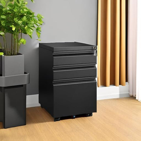 3 Drawer File Cabinet for Home Office, under Desk Mobile Filing