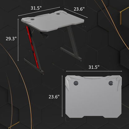 Gaming Computer Desk with Carbon Fiber Surface, Gaming Table Z Shaped