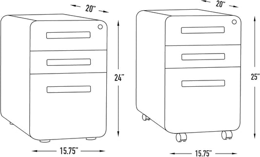 Stockpile 3 Drawer File Cabinet with Lock - under Office Desk Metal