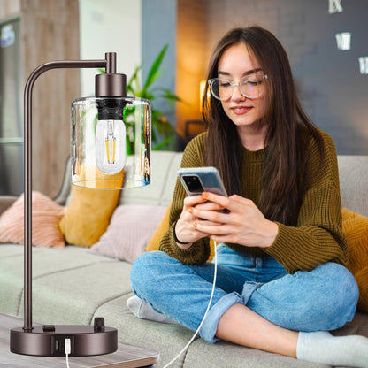 Set of 2 Oil Rubbed Bronze Table Lamps with 2 USB Port, Fully Stepless