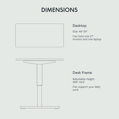 EN1 One Piece Standing Desk 48 X 24 Inches Electric Stand up Desk