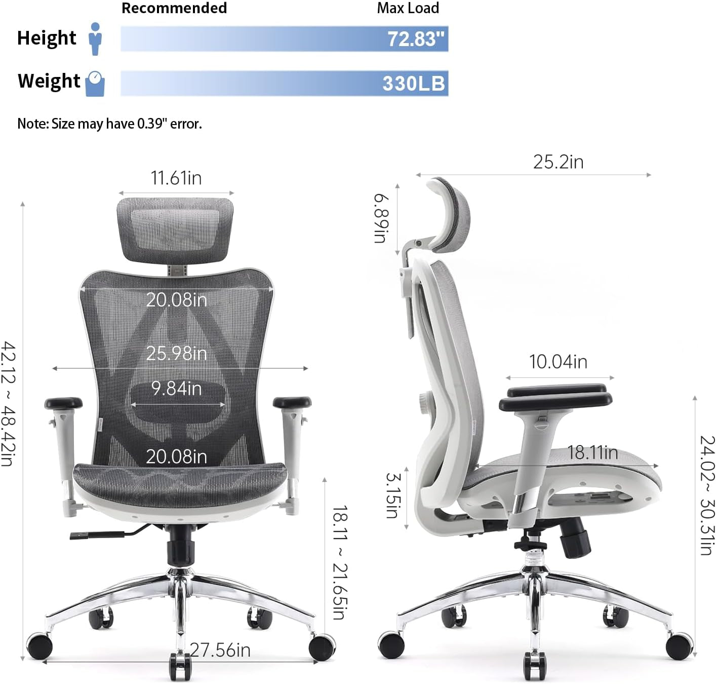 M57 Ergonomic Office Chair with 3 Way Armrests Lumbar Support and