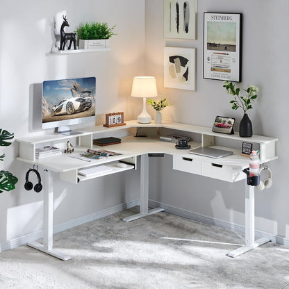 60 Inches L Shaped Electric Standing Desk, Height Adjustable Corner