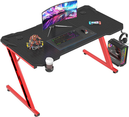Gaming Computer Desk with Carbon Fiber Surface, Gaming Table Z Shaped