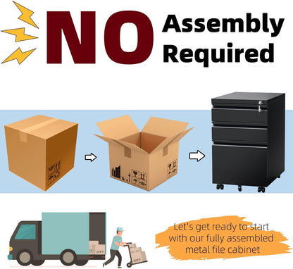 3 Drawer File Cabinet for Home Office, under Desk Mobile Filing
