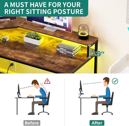 L Shaped Desk with Power Outlets & LED Lights, 67" Computer Desk with
