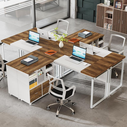 L-Shaped Executive Desk with Reversible File Cabinet, 63" Office Desk