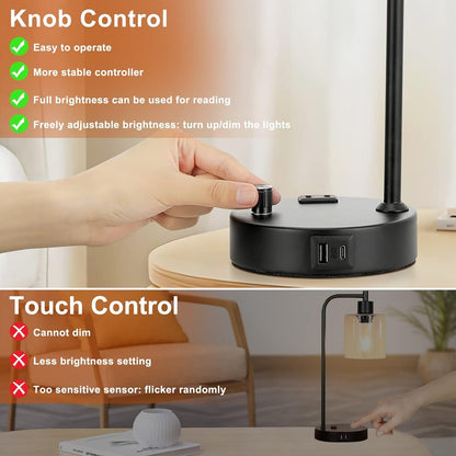 Industrial Nightstand Lamps for Bedrooms Set of 2 - Fully Dimmable