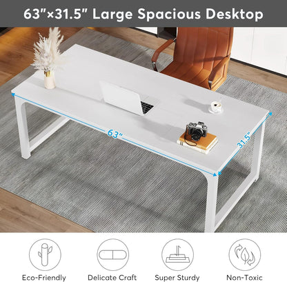 Large White Executive Office Desk 63 Inch