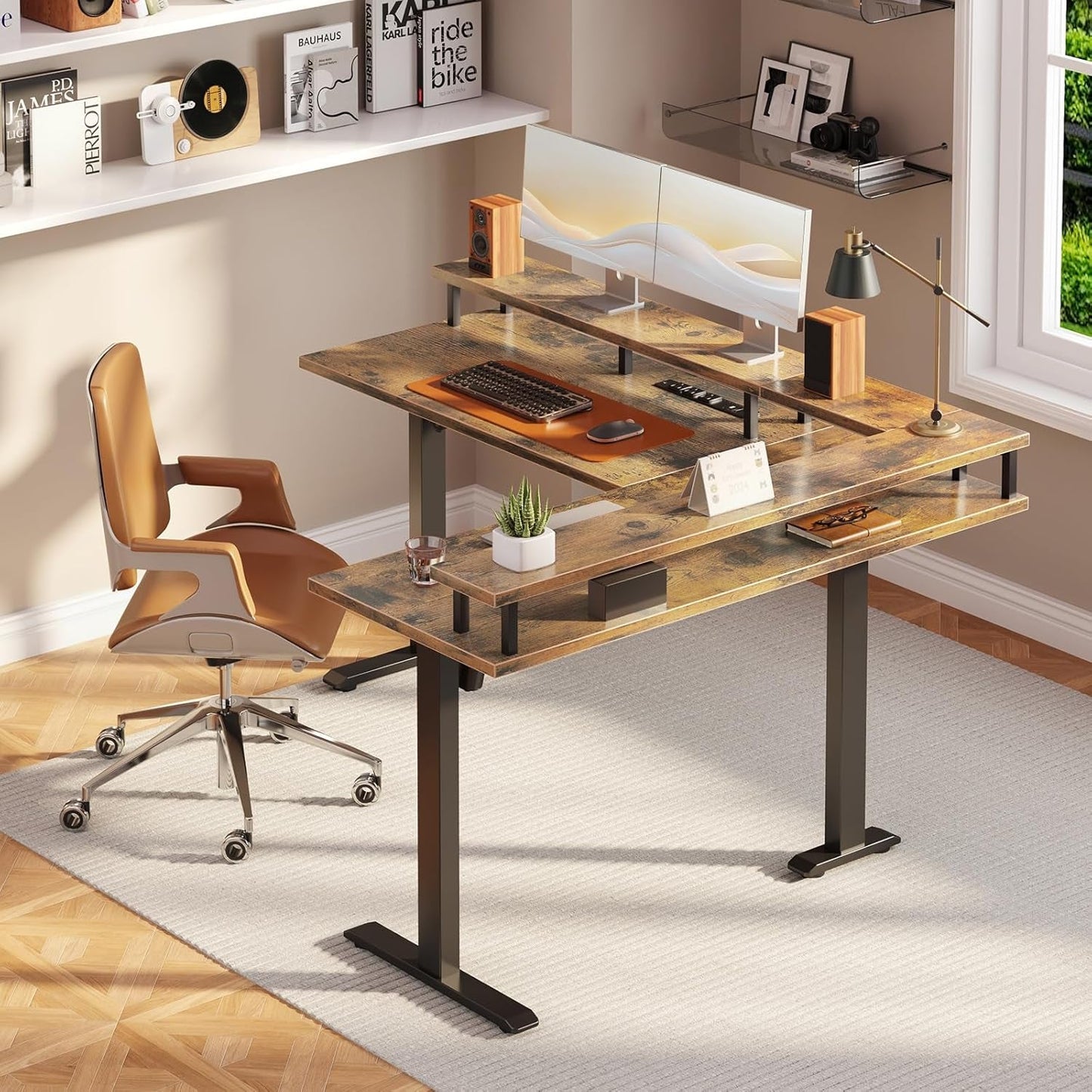 Electric L Shaped Standing Desk, 59 Inch Height Adjustable Stand up