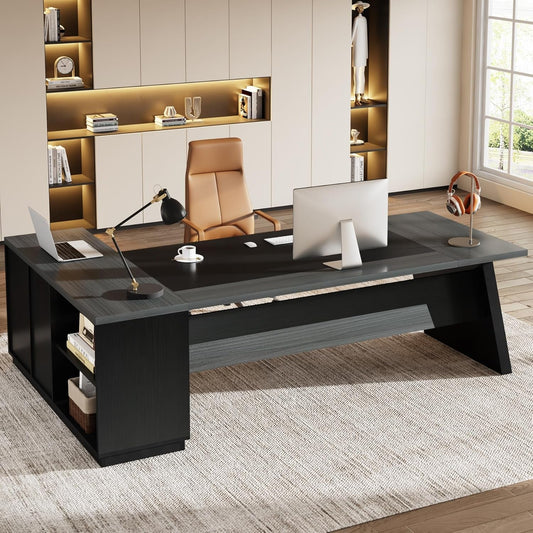 78" L-Shaped Executive Desk, Large Modern Office Desk with Drawers and