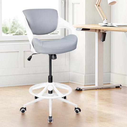 Stylish ergonomic drafting chair with lumbar support, ideal for modern workspaces and top office chairs.