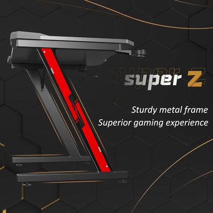 Gaming Computer Desk with Carbon Fiber Surface, Gaming Table Z Shaped