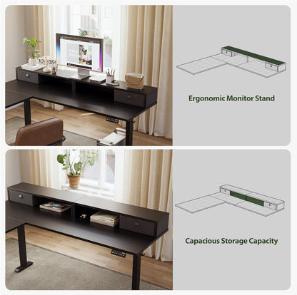 L Shaped Electric Standing Desk with 2 Drawers, 63 Inch Ergonomic