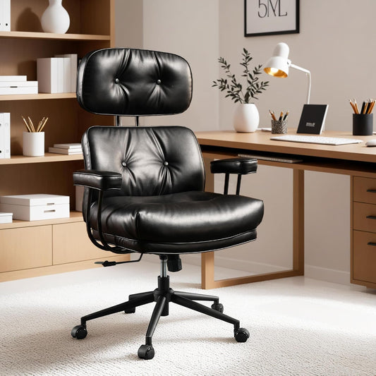 OVIOS Ergonomic Home Office Chair, Mid-Century Modern Leather Chair with