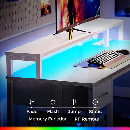 47" White L Desk LED Power Drawer