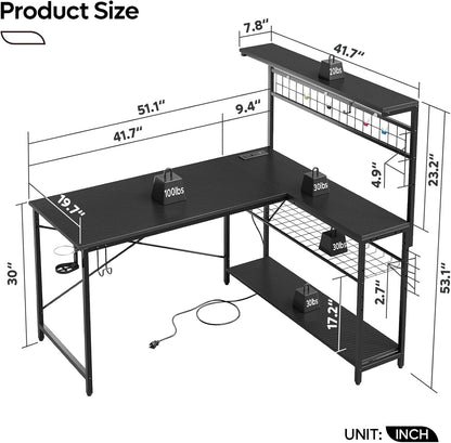 51" L-Shaped Gaming Desk with LED & Power