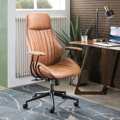 OVIOS Ergonomic Home Office Chair, Mid-Century Modern Leather Chair