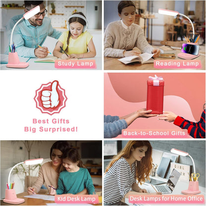 Cute Desk Lamp, Pink Small Desk Lamp with Pen Holder, Wireless Charger