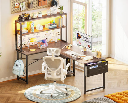L Shaped Desk Gaming Desk with LED Light & Power Outlet, 53 Inch