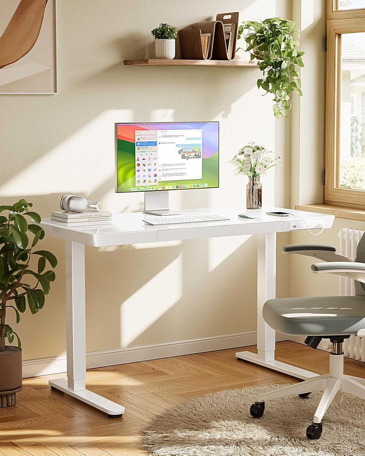 Glass Standing Desk with Drawer, 48 X 24 Inch Electric Standing Desk,