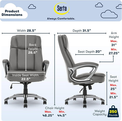 Serta Fairbanks Big and Tall High Back Executive Office Chair, Ergonomic