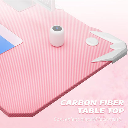 Gaming Computer Desk with Carbon Fiber Surface, Gaming Table Z Shaped
