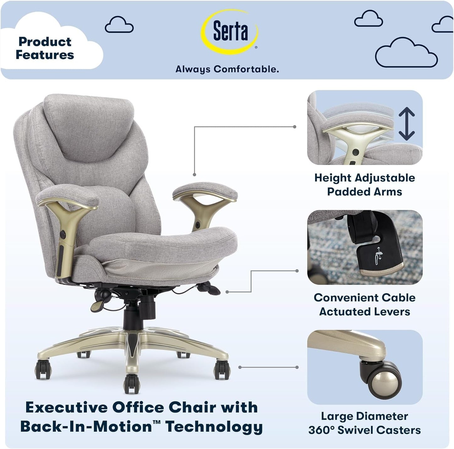 Ergonomic Executive Office Chair Motion Technology Adjustable Mid Back