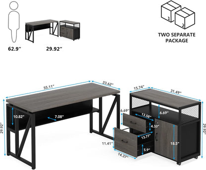 Gray L-Shaped Desk, 55", Storage