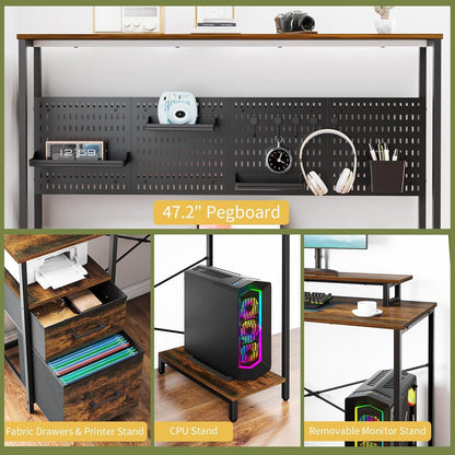 L Shaped Desk with Pegboard, Reversible Computer Desk with Drawers &