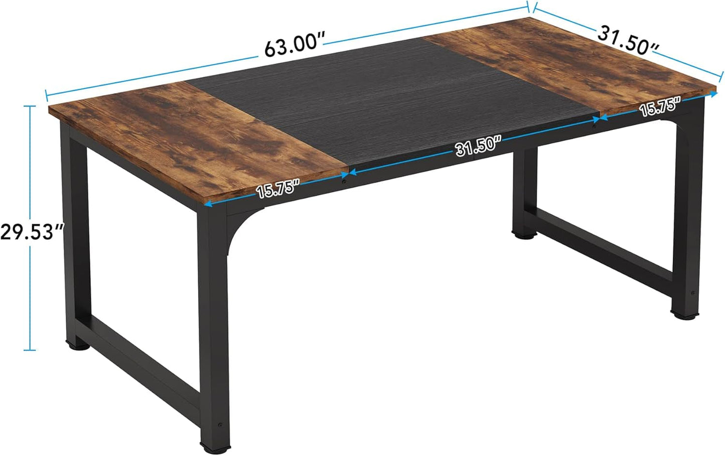 63 Inch Large Executive Computer Office Desk, Brown+Black