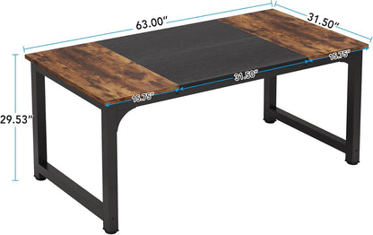 63 Inch Large Executive Computer Office Desk, Brown+Black