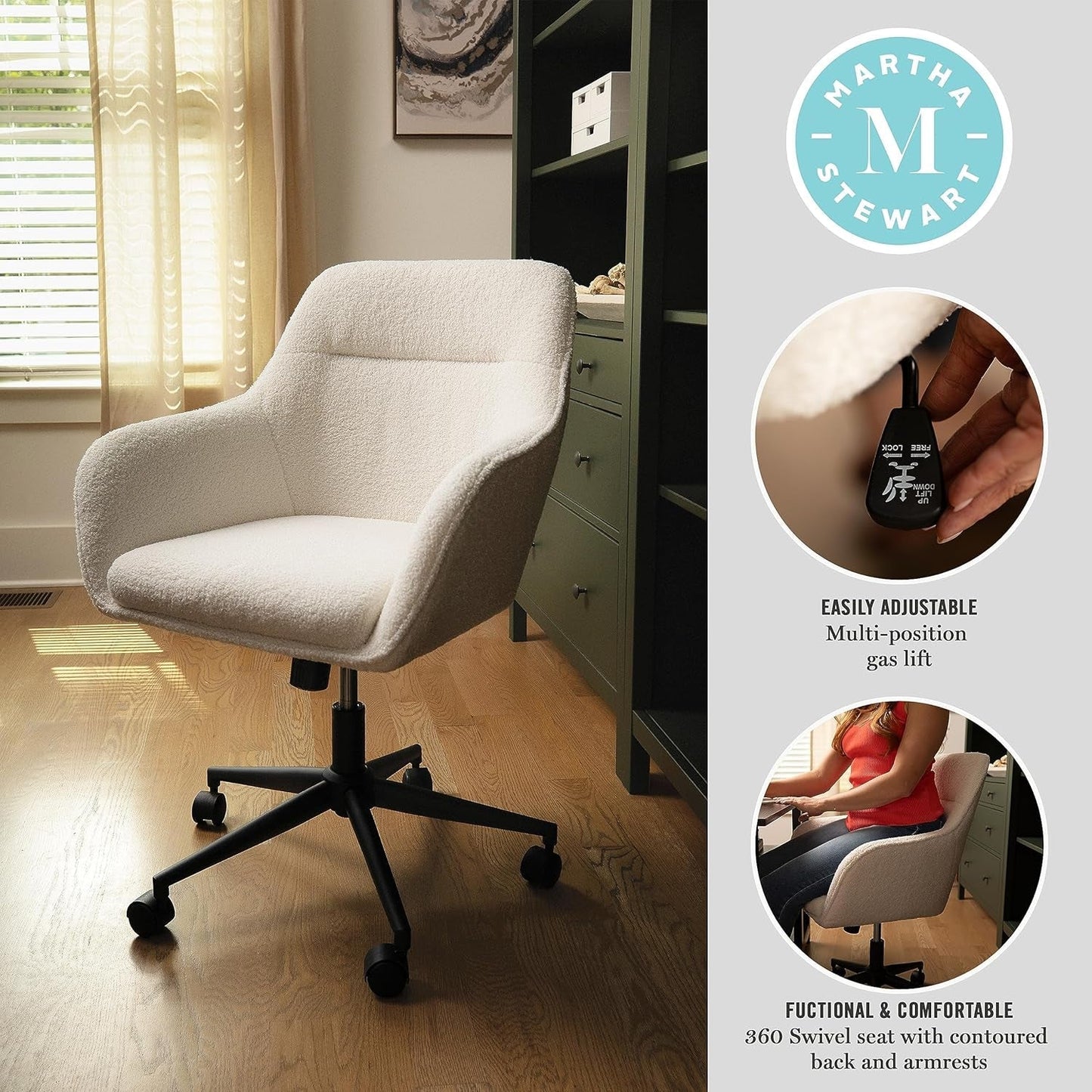 Rayna Swivel Task Chair with Flared Arms for Home Office in White